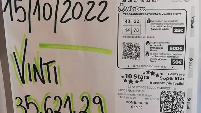 Superenalotto a Spoleto, vinti 35 mila euro al bar tabacchi della stazione