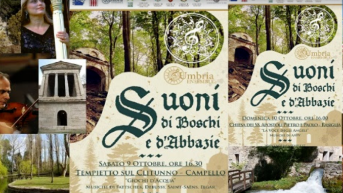 UmbriaEnsemble, rassegna Suoni di Boschi e d’Abbazie. Sabato 9 ottobre, ore 16.30, Tempietto del Clitunno, Campello (PG) “Giochi d’Acqua”