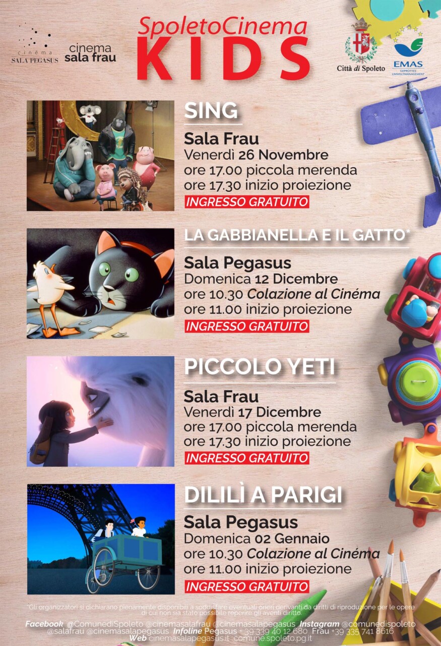 Spoleto cinema kids, quattro appuntamenti dedicati ai bambini