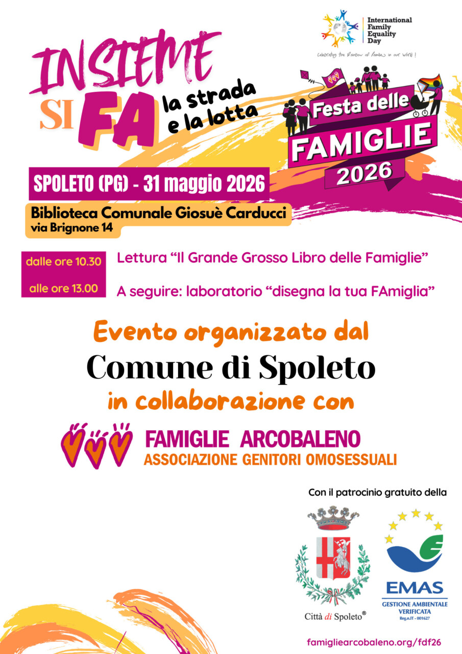 Festa delle Famiglie Spoleto 2026 per l’uguaglianza e diritti